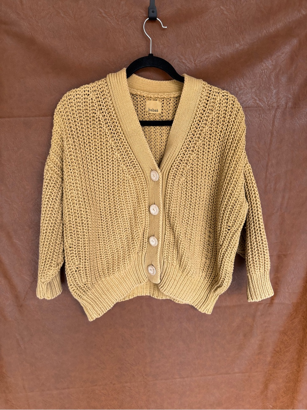 babaà Cardigan No 18 One Size Mustard Yellow 100% Spanish Cotton Chunky Knit